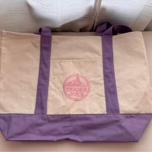 NWT Trader Joe’s Canvas Tote Bag Cream & Lavender Reusable Grocery Tote Bag